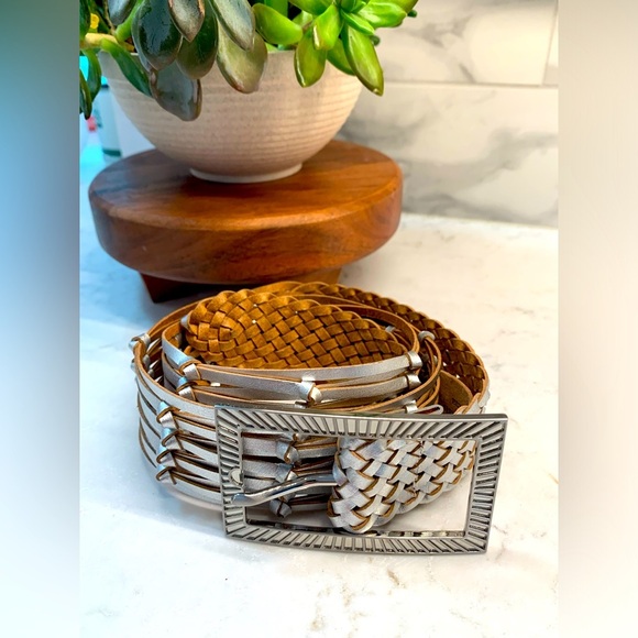 Chico's Accessories - NWOT Chico’s Stylish Silver Leather Woven Belt Size M 8 10​